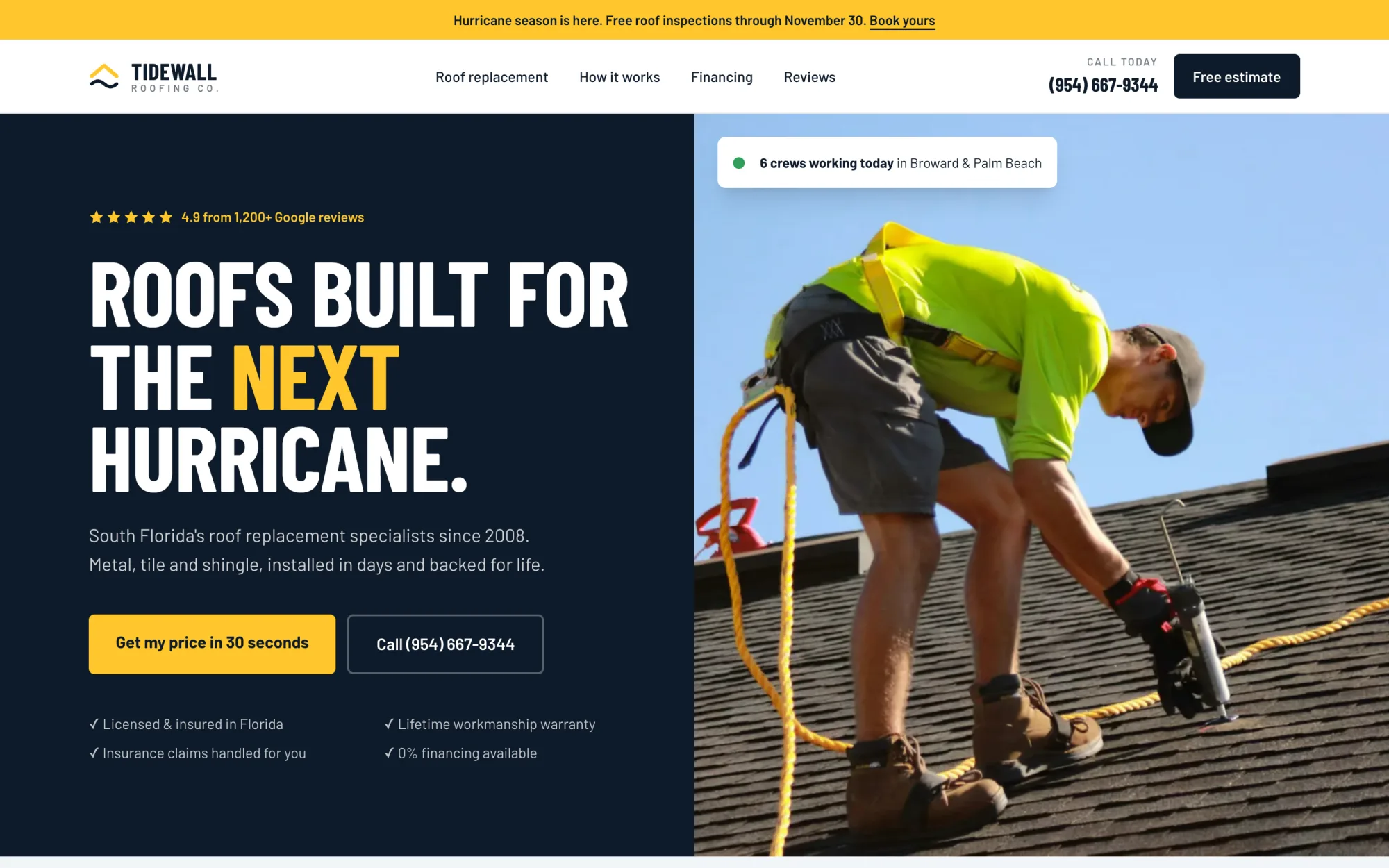 Tidewall Roofing website